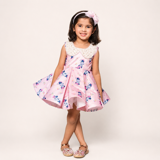 Glaze Cotton Dress With Beads Hand Embroidered Collar