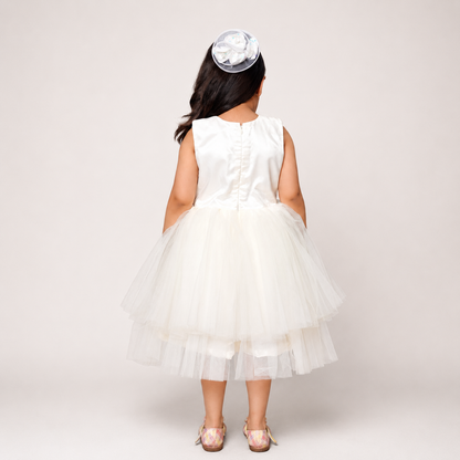 Net Flared Dress With Hand Embroidery