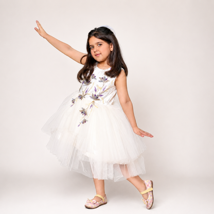 Net Flared Dress With Hand Embroidery
