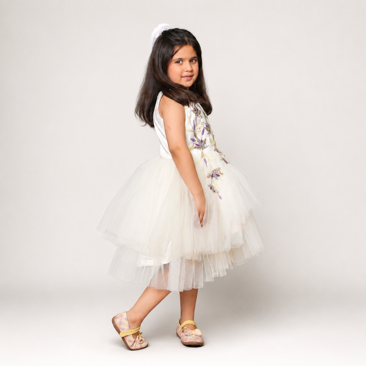Net Flared Dress With Hand Embroidery