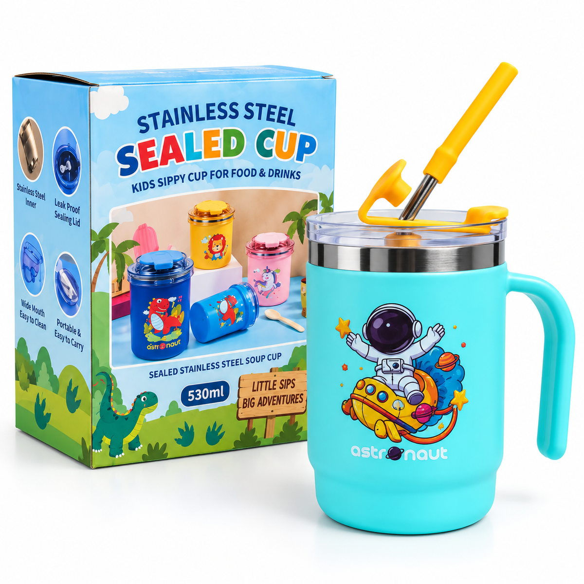 iLearnNGrow Space Sipper Bottle – Kids Sipper Bottle with Straw | Cute Space Water Bottle