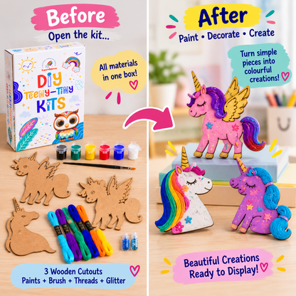 Teeny Tiny DIY Unicorn Thread Craft Kit for Kids – Paint, Glitter & Thread Craft Set | iLearnNGrow