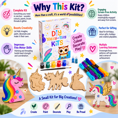 Teeny Tiny DIY Unicorn Thread Craft Kit for Kids – Paint, Glitter & Thread Craft Set | iLearnNGrow