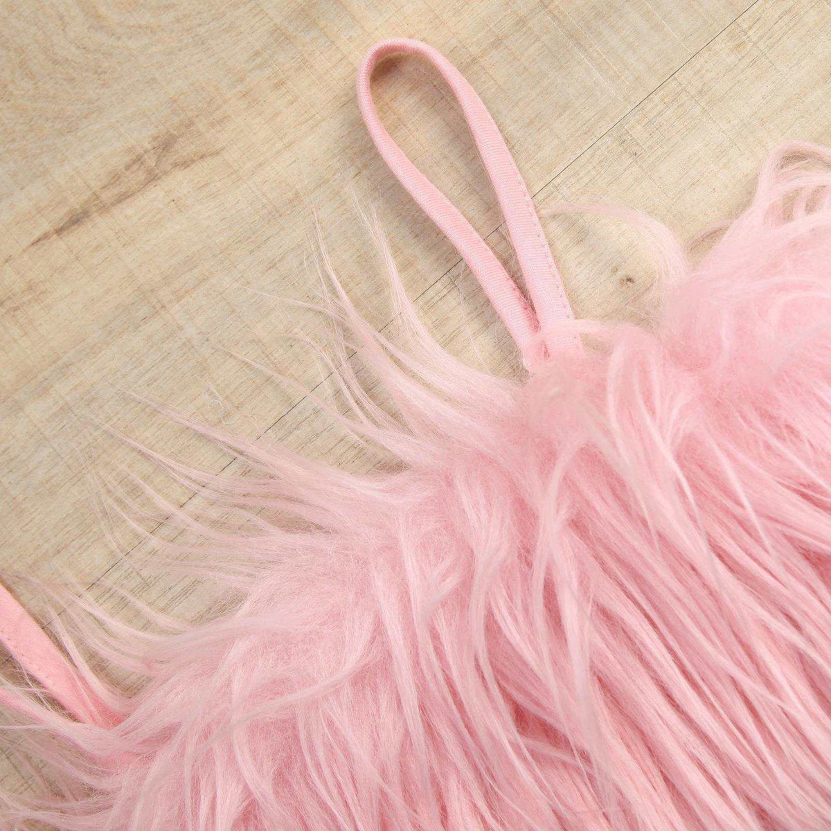 Baby Girl Suspender Furry Top And Solid Color Leather Shorts – Pink
