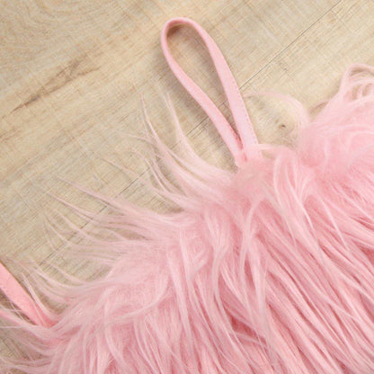 Baby Girl Suspender Furry Top And Solid Color Leather Shorts – Pink