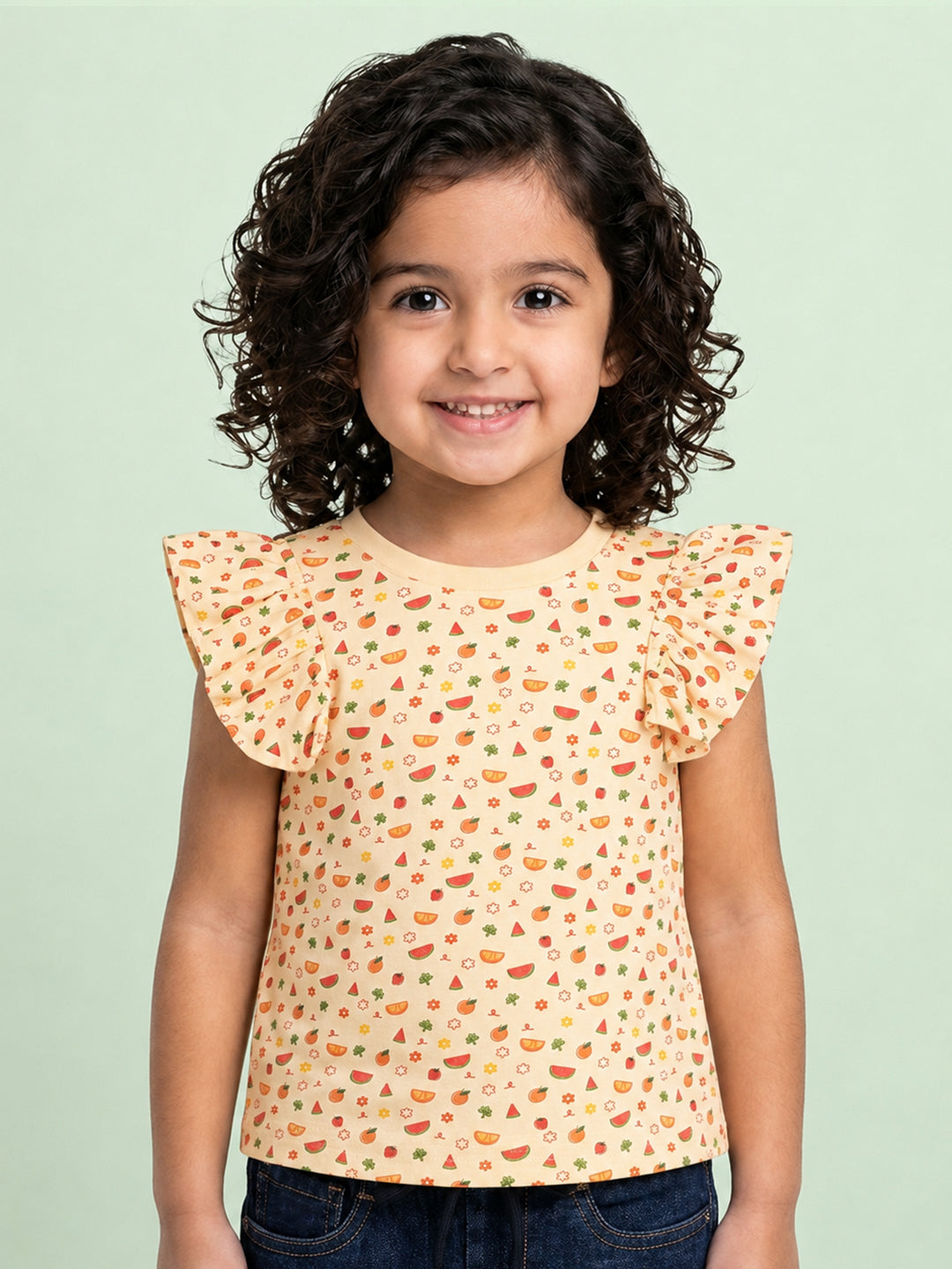 Frill on my Sleeve Fruity Print T-shirt for Girls (Cream)