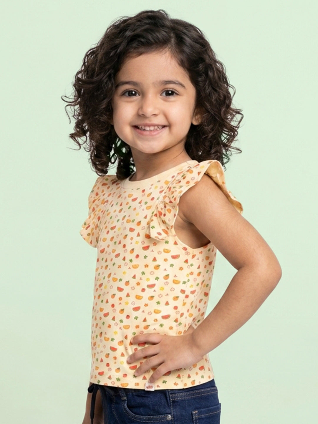 Frill on my Sleeve Fruity Print T-shirt for Girls (Cream)