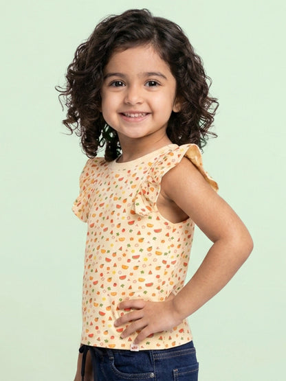Frill on my Sleeve Fruity Print T-shirt for Girls (Cream)