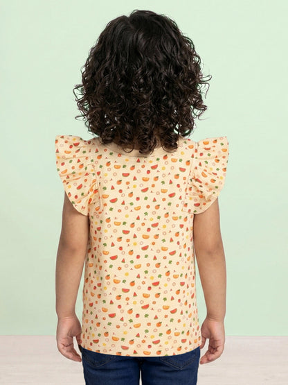 Frill on my Sleeve Fruity Print T-shirt for Girls (Cream)