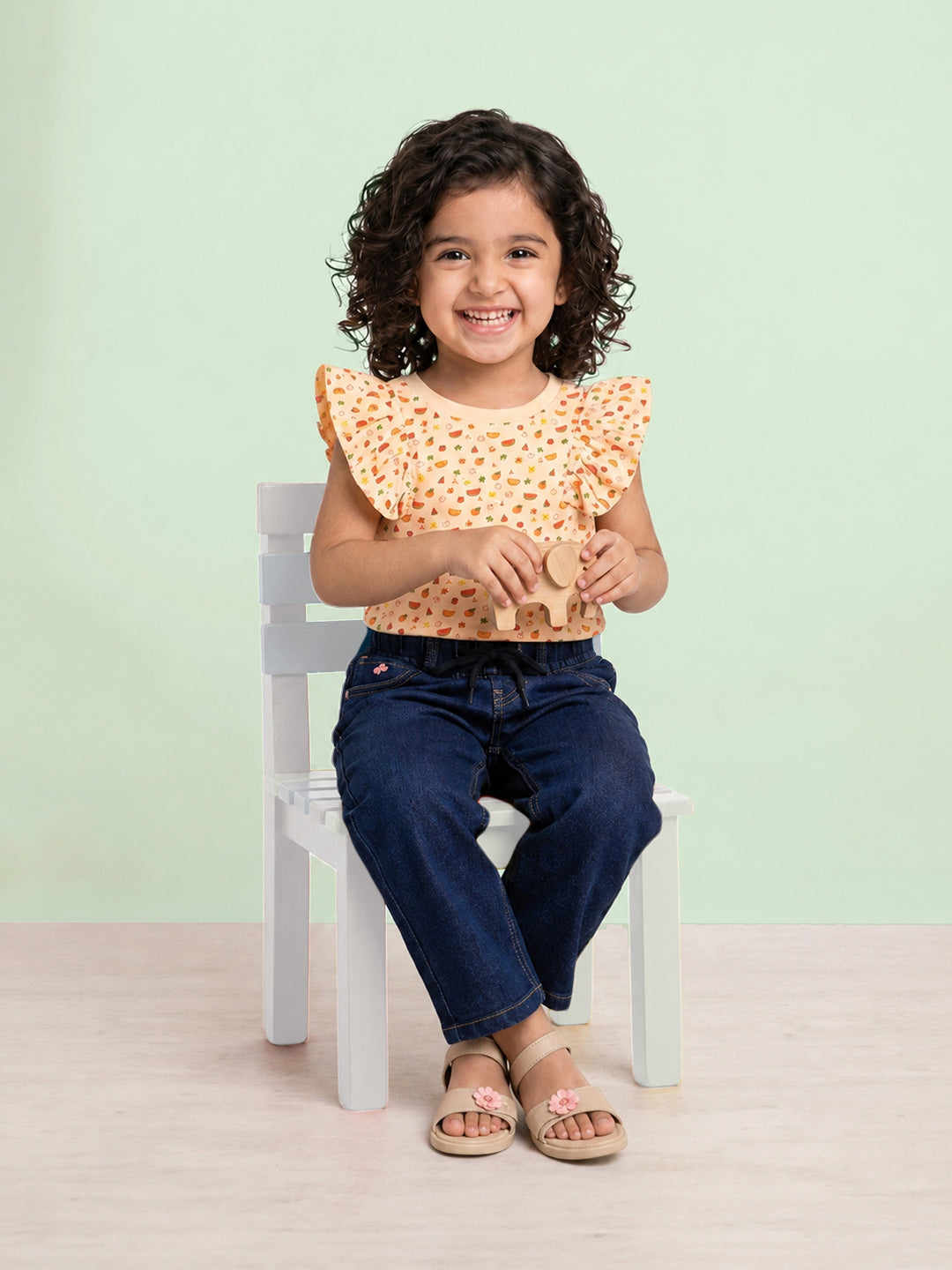 Frill on my Sleeve Fruity Print T-shirt for Girls (Cream)
