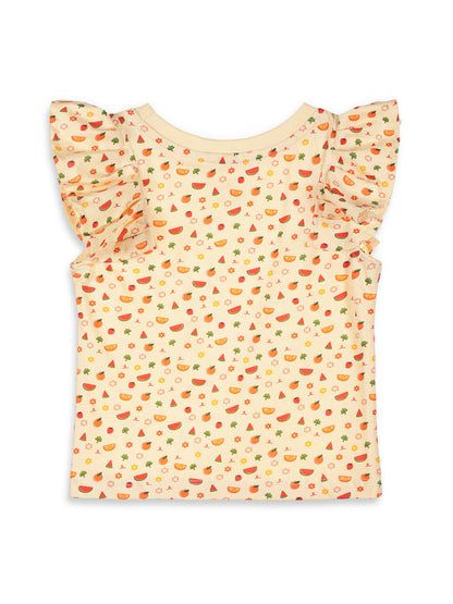 Frill on my Sleeve Fruity Print T-shirt for Girls (Cream)