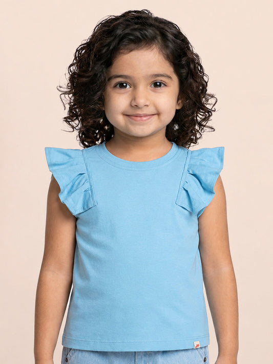 Frill on my Sleeve T-shirt for Girls (Blue)
