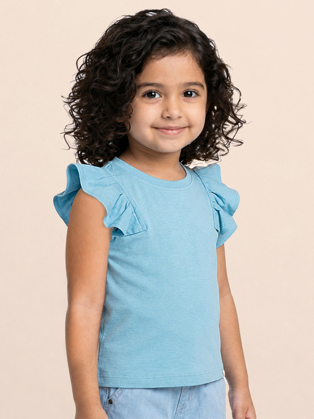 Frill on my Sleeve T-shirt for Girls (Blue)