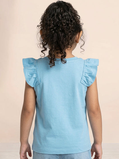Frill on my Sleeve T-shirt for Girls (Blue)