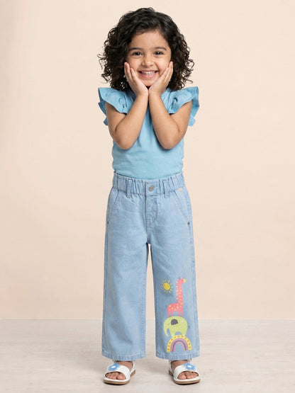 Frill on my Sleeve T-shirt for Girls (Blue)