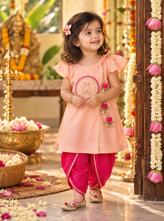 Padma Lakshmi Feet Embroidered Kurta Dhoti Set for Girls