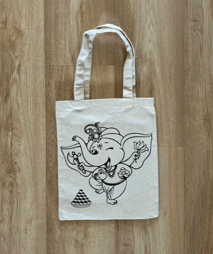 DIY Colouring Dancing Ganesha Tote Bag