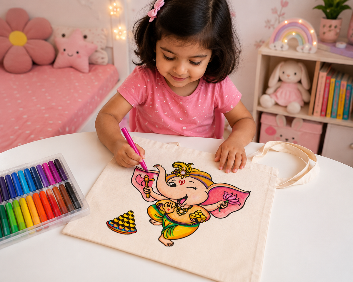 DIY Colouring Dancing Ganesha Tote Bag