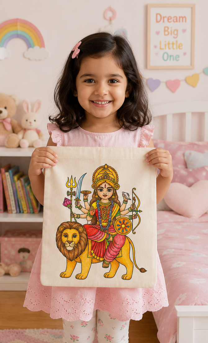 DIY Colouring Goddess Durga Tote Bag