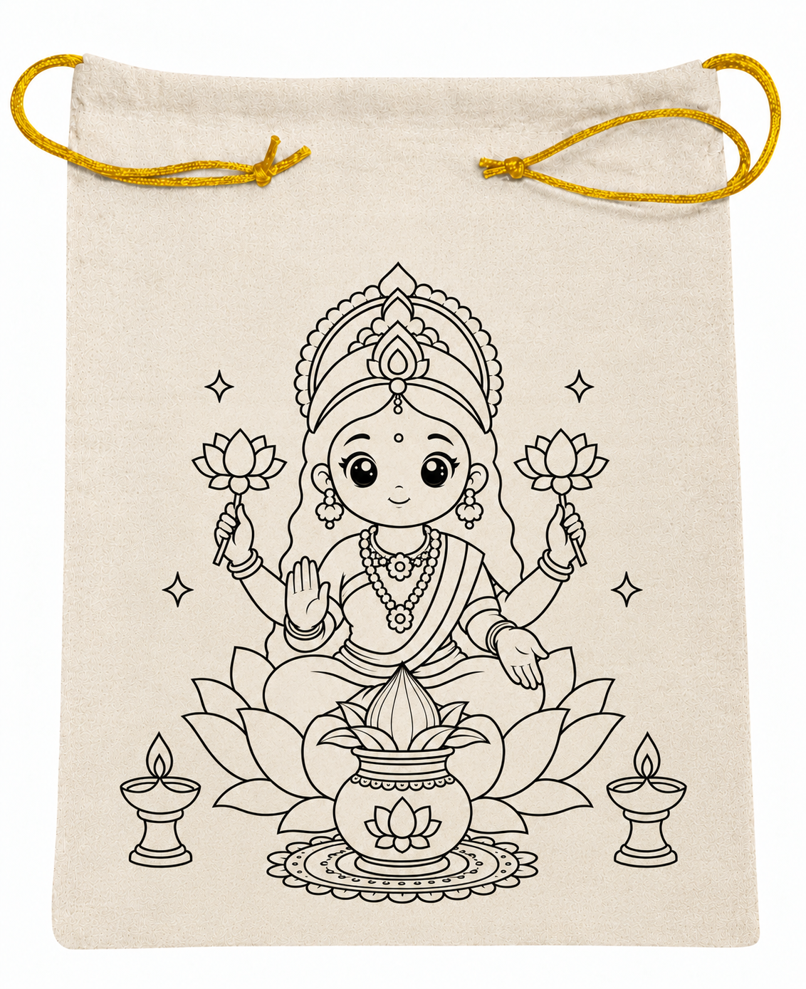 DIY Colouring Goddess Lakshmi Potli Bag