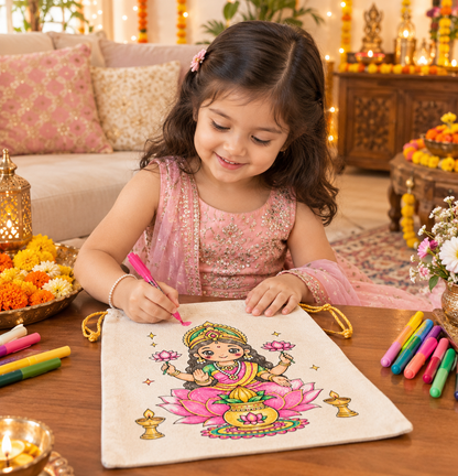 DIY Colouring Goddess Lakshmi Potli Bag