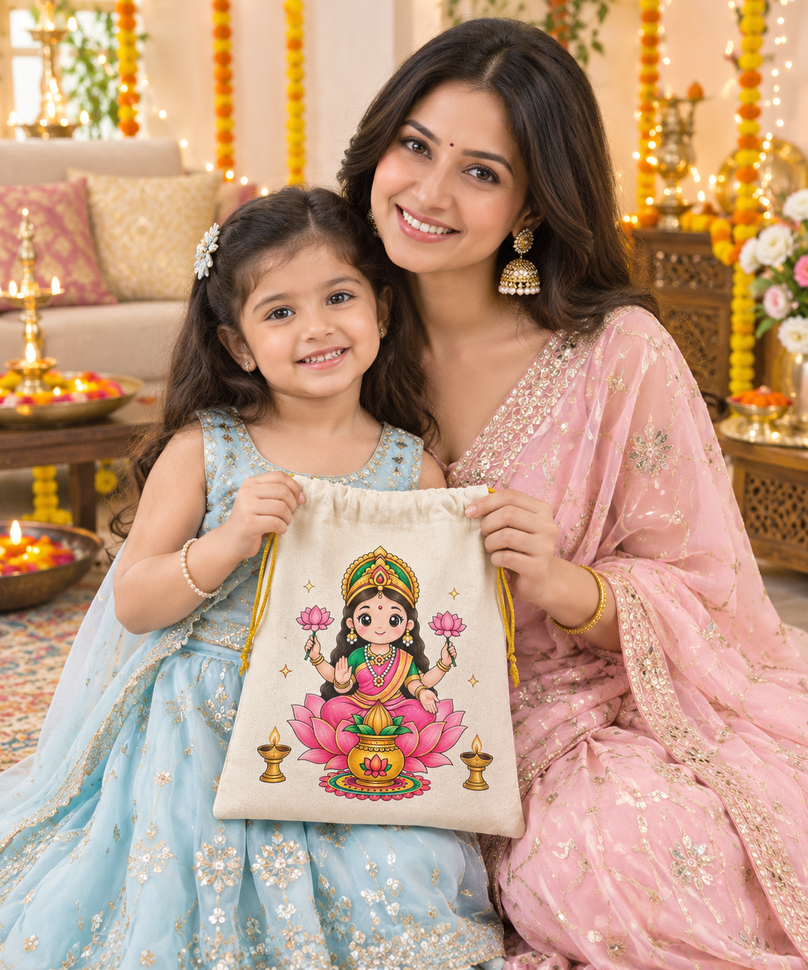 DIY Colouring Goddess Lakshmi Potli Bag