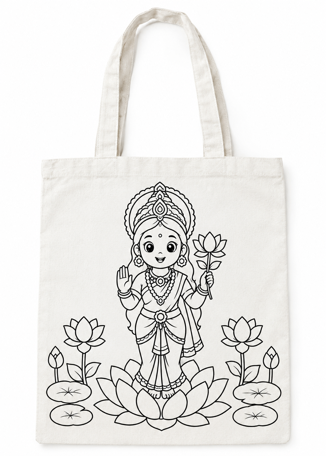 DIY Colouring Goddess Lakshmi Tote Bag