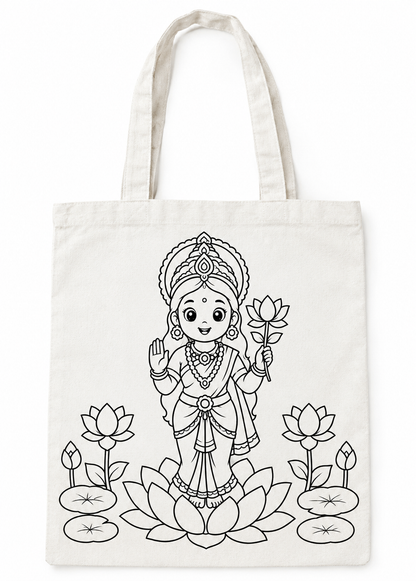 DIY Colouring Goddess Lakshmi Tote Bag