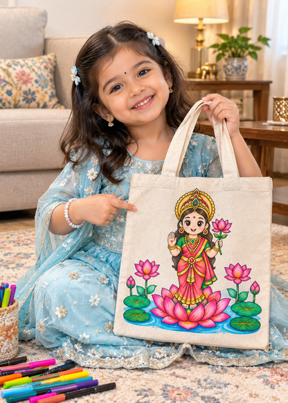 DIY Colouring Goddess Lakshmi Tote Bag