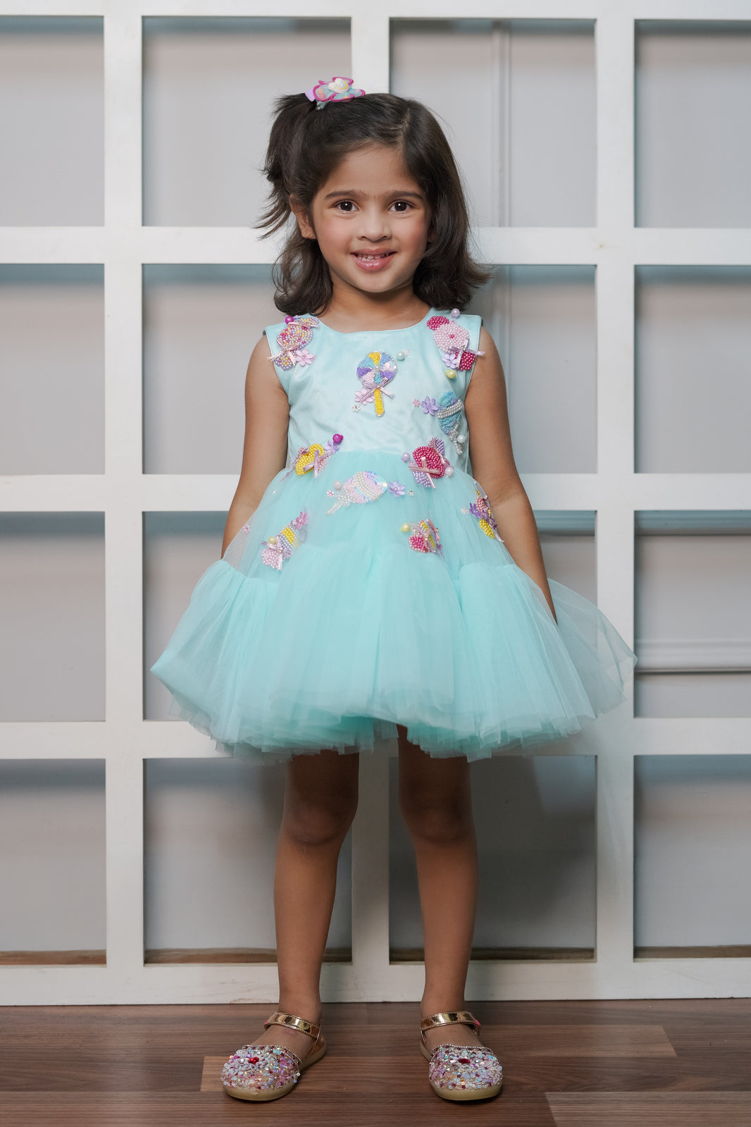 Net Dress With Handmade Embroidered Candy