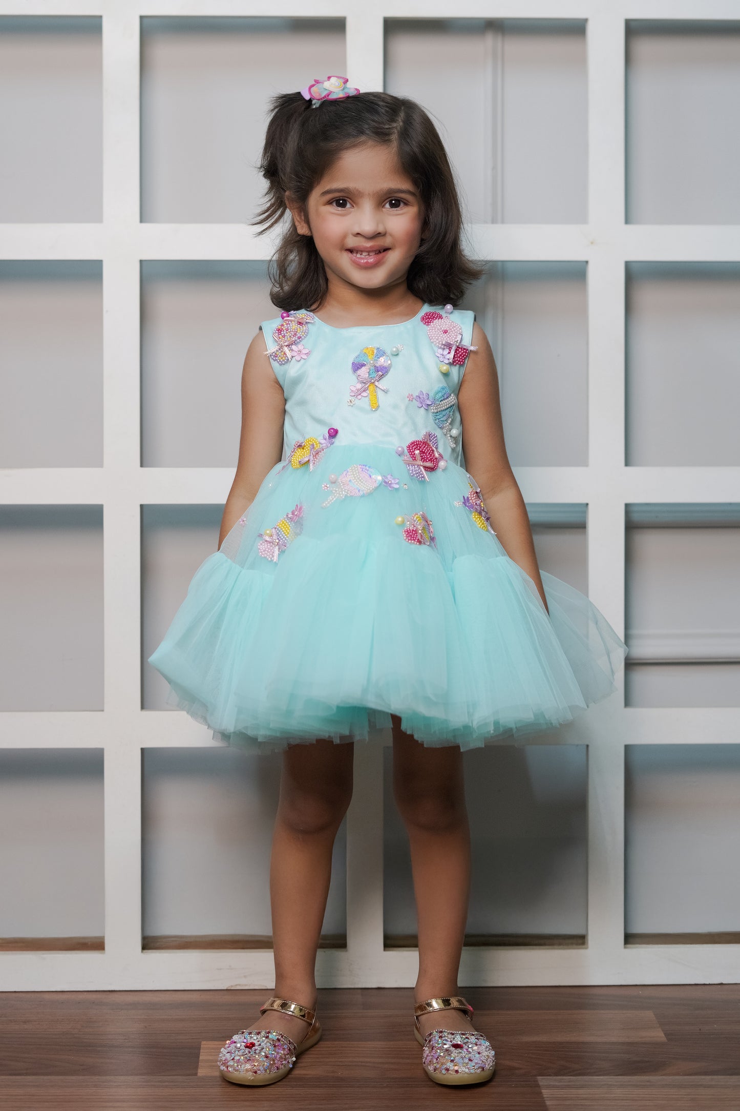 Net Dress With Handmade Embroidered Candy