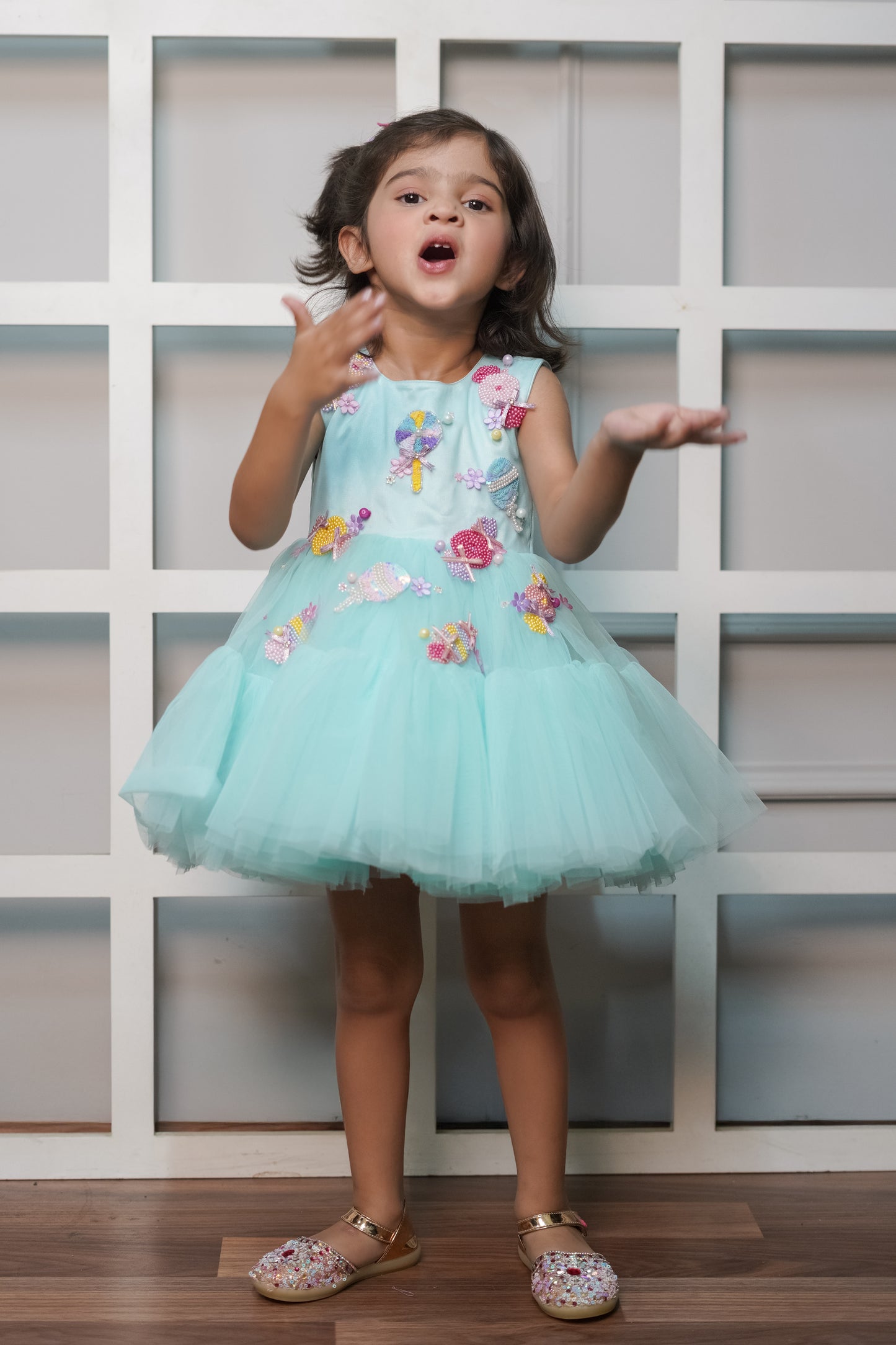 Net Dress With Handmade Embroidered Candy