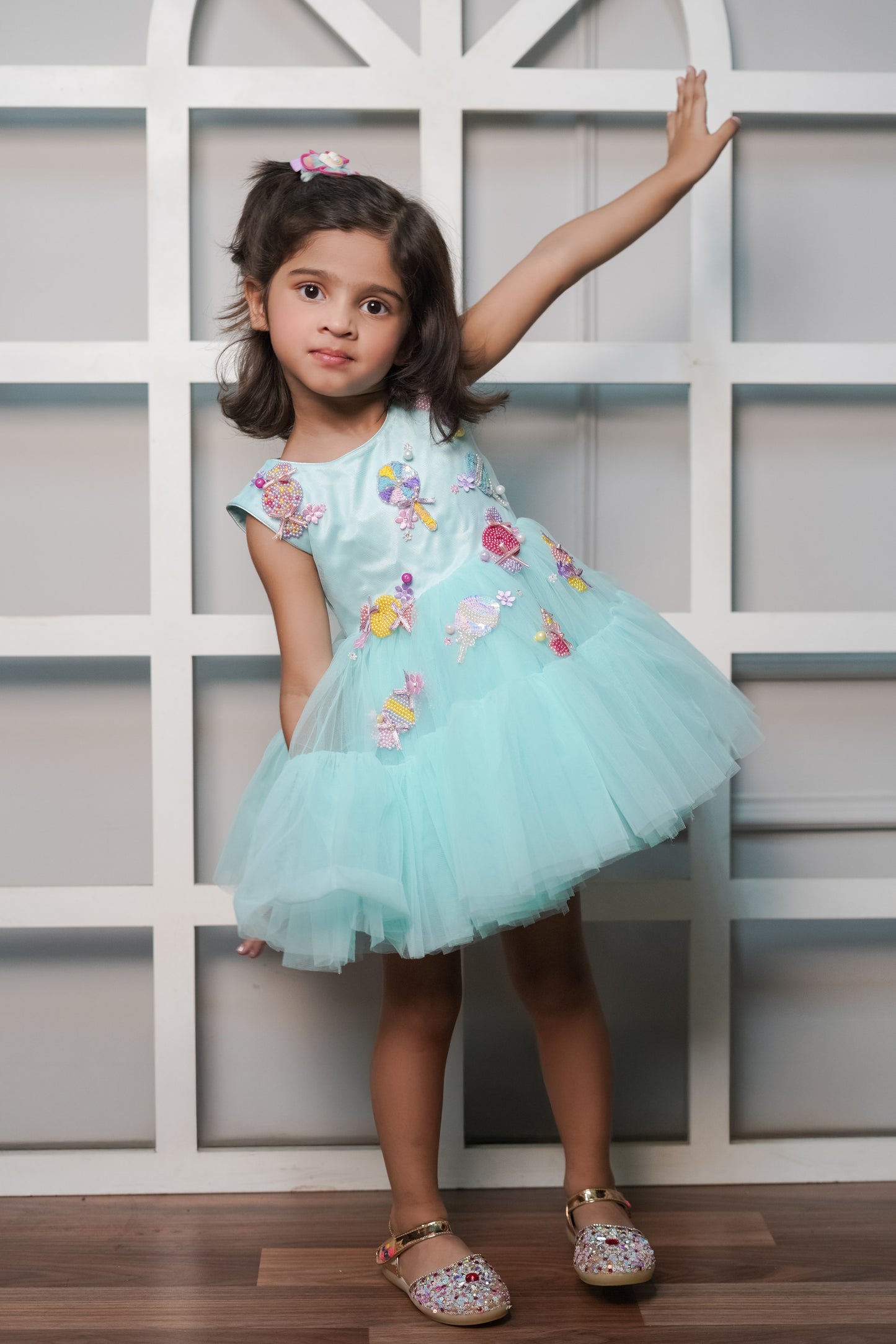 Net Dress With Handmade Embroidered Candy