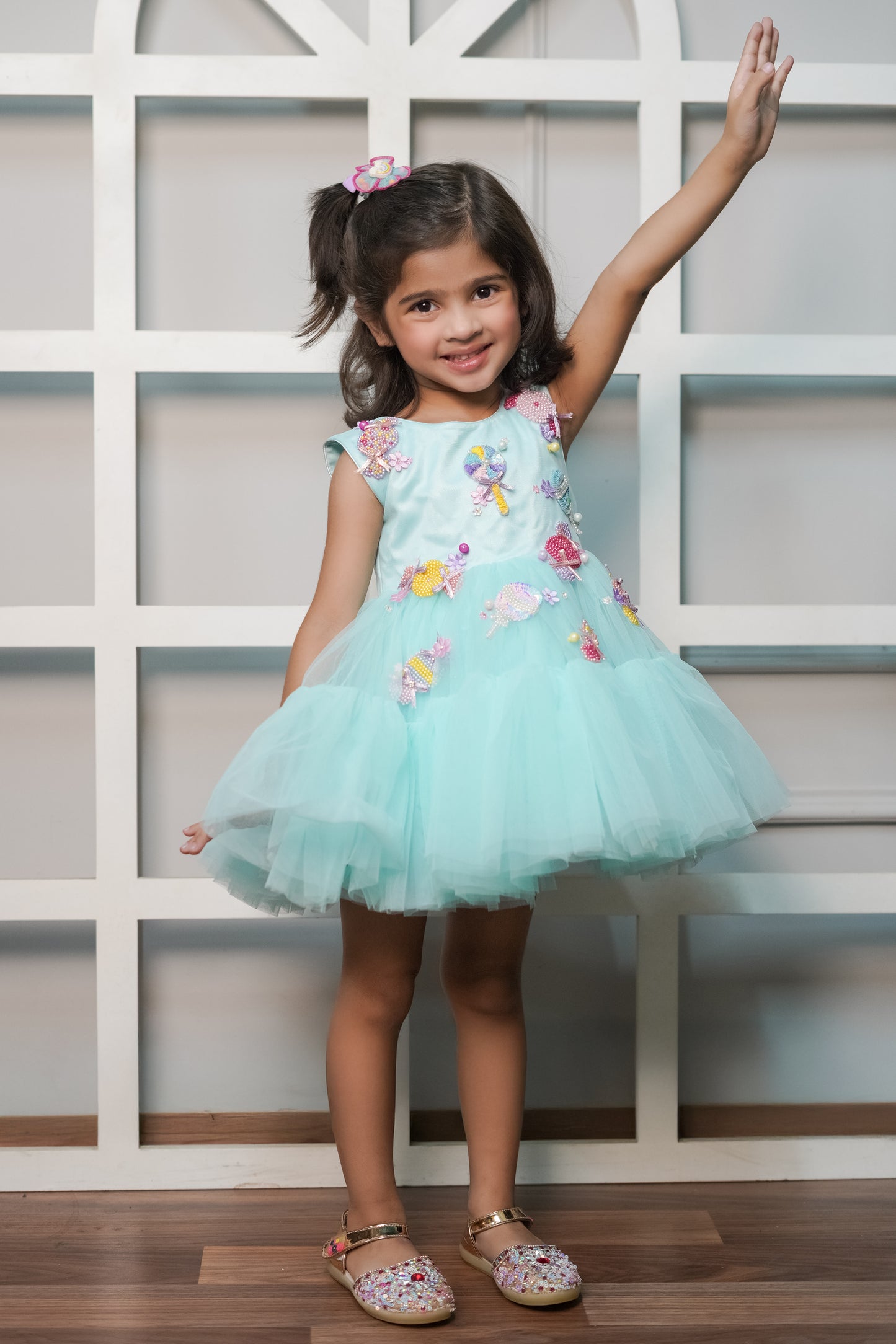 Net Dress With Handmade Embroidered Candy