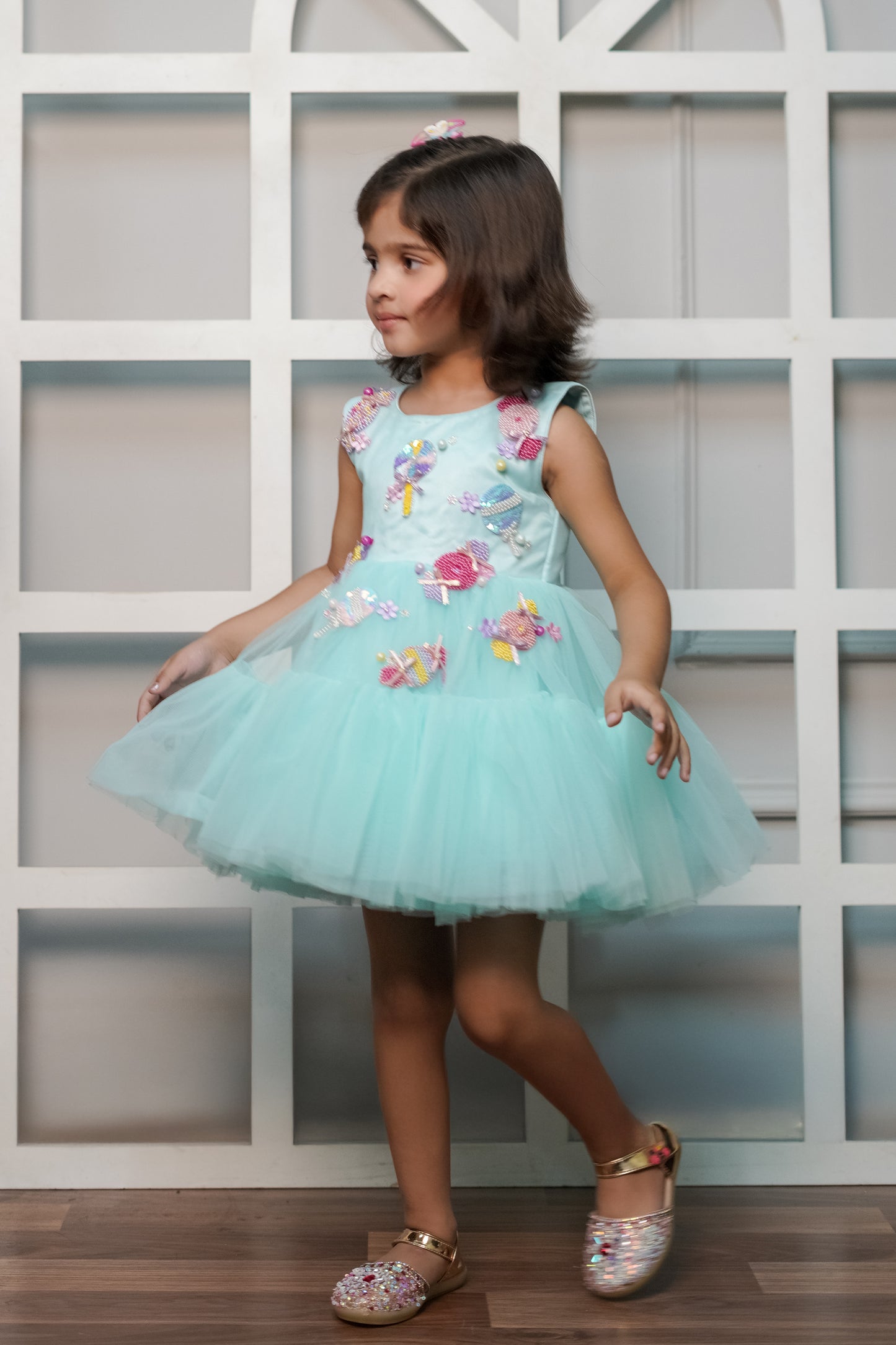 Net Dress With Handmade Embroidered Candy