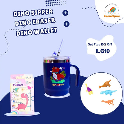 Dinosaur Theme Gift Bundle for Kids Sipper Bottle, Eraser & Wallet