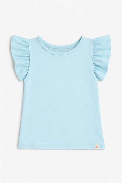 Bloom Frill Sleeve Stretch Top for Girls (Sky Blue)