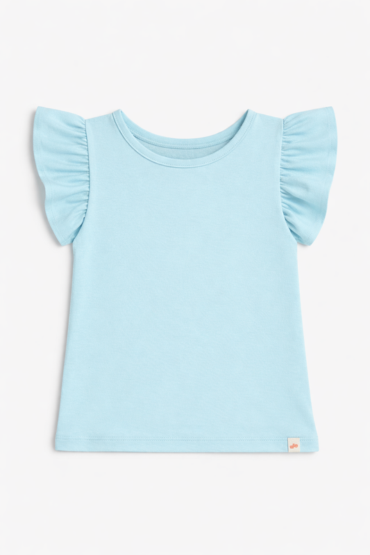 Bloom Frill Sleeve Stretch Top for Girls (Sky Blue)