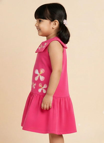Peterpan Floral Sleeveless Dress for Girls (Fuchsia Pink)
