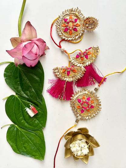 Gulshan Gota Patti Rakhi and Lumba Haathphool Set