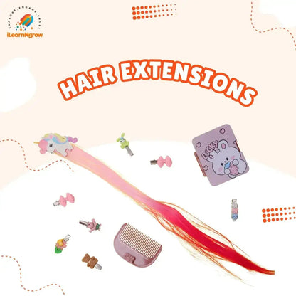 28 Pcs Kids Makeup & Accessories Kit with Hair Extensions – Pretend Play Beauty Set