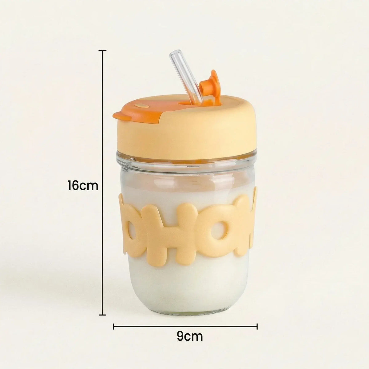 HOHO Cute Glass Milk Jar with Straw & Silicone Lid