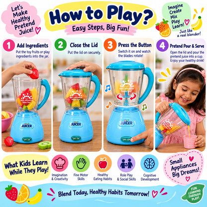 iLearnNGrow Pretend Play Juicer Mixer Toy for Kids | Rotating Blade with Sound Effects | Kitchen Appliance Role Play Toy for Boys & Girls 3+ Years