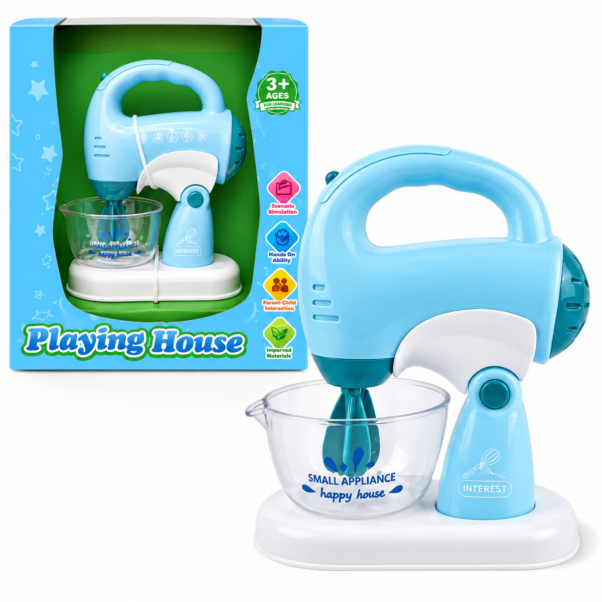 iLearnNGrow Pretend Play Hand Blender Mixer Toy for Kids | Light & Sound Kitchen Appliance Set with Rotating Beater | Role Play Cooking Toy for Boys & Girls 3+ Years