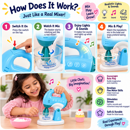 iLearnNGrow Pretend Play Hand Blender Mixer Toy for Kids | Light & Sound Kitchen Appliance Set with Rotating Beater | Role Play Cooking Toy for Boys & Girls 3+ Years