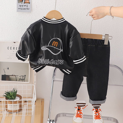 Black Leather Jacket with Blue Denims