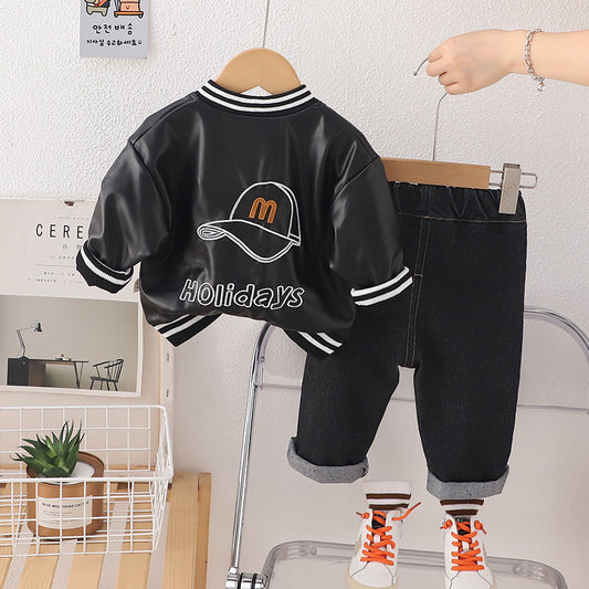 Black Leather Jacket with Blue Denims