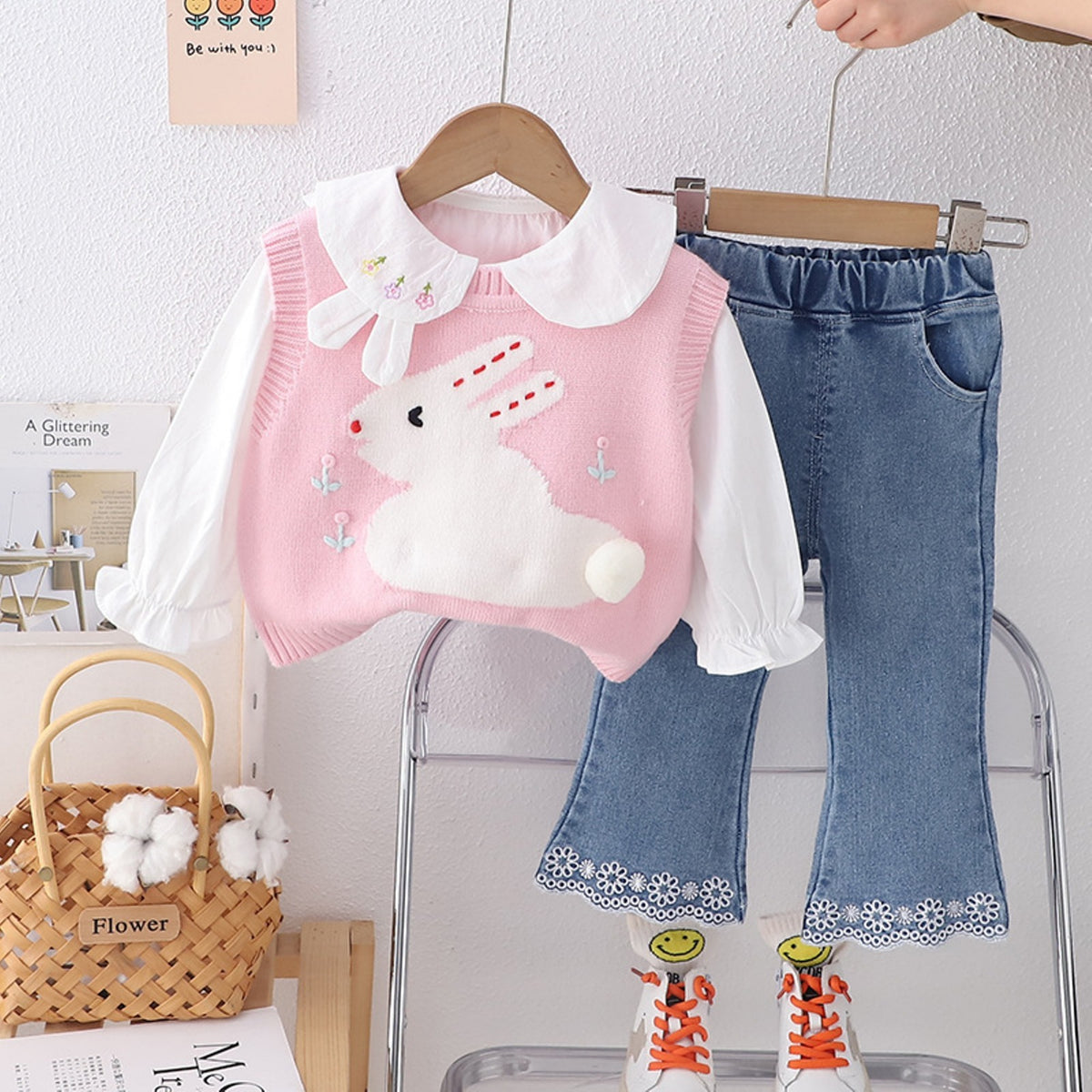 Pink & White Co-ord Set with Blue Denims