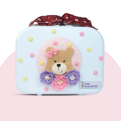 18 pcs Baby Pink Teddy Birthday Gift Hamper set for Baby Girl with travelling Suitcase, - Little Surprise Box