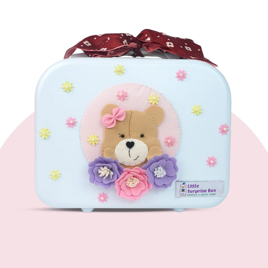 18 pcs Baby Pink Teddy Birthday Gift Hamper set for Baby Girl with travelling Suitcase, - Little Surprise Box